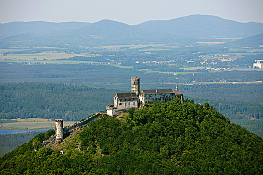 航拍,城堡,山,捷克共和国,利贝雷茨,欧洲
