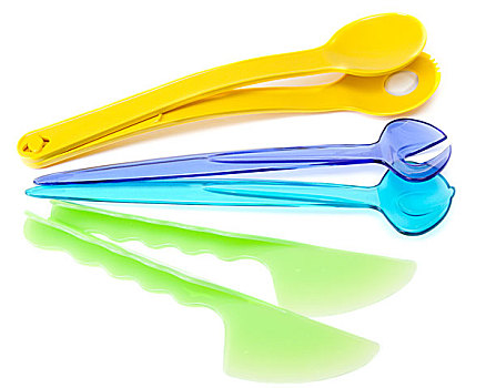 彩色,塑料制品,餐具,叉子,勺子,刀
