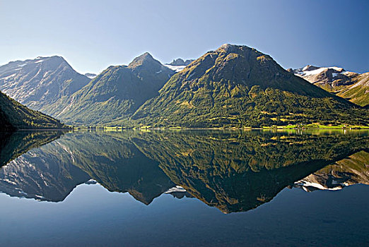 周围山区,湖,反射,静水,风景,挪威,欧洲