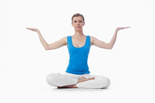 女人,练习,哈萨瑜珈,隔绝,白色背景