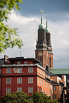 教堂建筑,双塔,斯德哥尔摩,瑞典