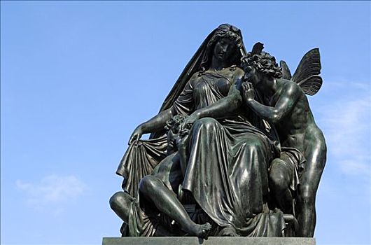 神话寓言,雕塑,蓝天,平台,德累斯顿,萨克森,德国,欧洲