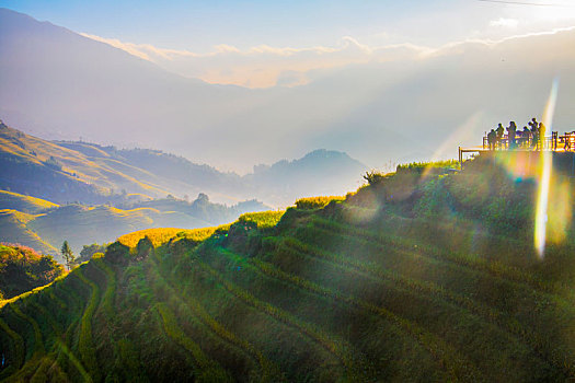 中国广西桂林龙脊梯田日照美景