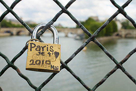 法国,巴黎,艺术桥,喜爱,挂锁