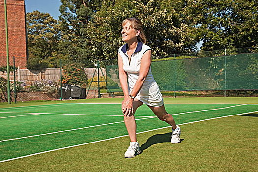 成年,女人,表演,热身,练习,网球场