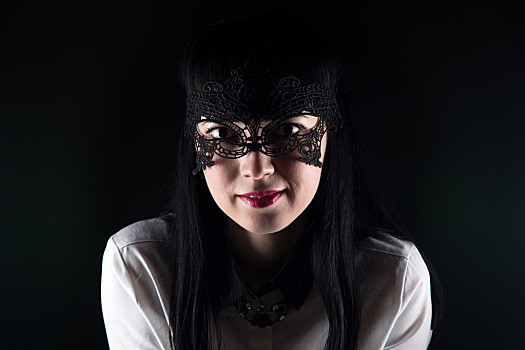 微笑,亚洲女性,面具,黑色背景,背景