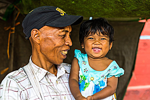 微笑,男人,孩子,小女孩,手臂,山里人,卡劳,掸邦,缅甸,亚洲