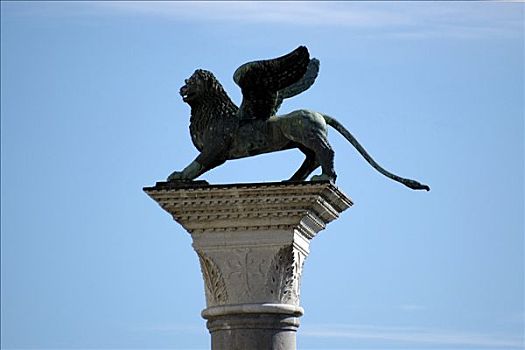 狮子,雕塑,圣马可广场,钟楼,威尼斯,威尼托,意大利,欧洲