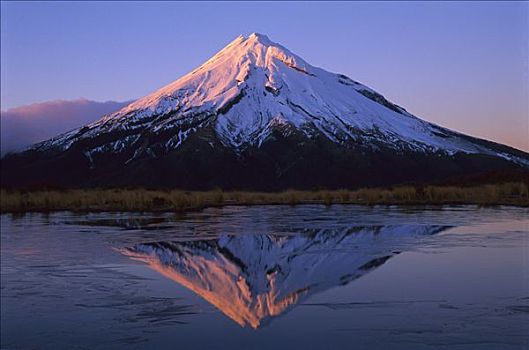 冬天,日出,上方,山,塔拉纳基,山脉,艾格蒙特国家公园,新西兰