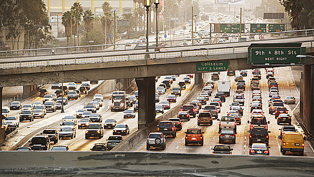 加利福尼亚,洛杉矶,高速公路,交通,市区,日落