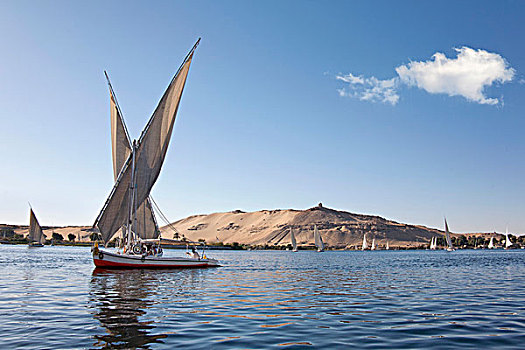 三桅帆船,传统,木质,帆船,尼罗河,阿斯旺,埃及,非洲