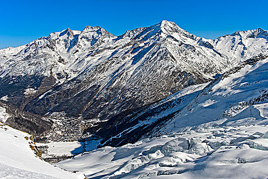 风景,冰河,山谷,冬季运动胜地,瓦莱,瑞士,欧洲