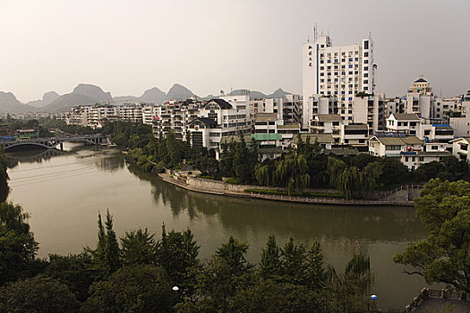 俯视,河,桂林,广西壮族自治区,中国