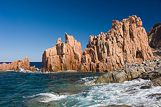 岩石构造,岩石海岸,红岩,萨丁尼亚,意大利,欧洲