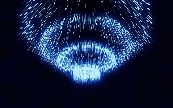 科技感圆形旋涡三维图形,蓝色发光粒子