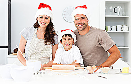 肖像,幸福之家,准备,圣诞曲奇,厨房