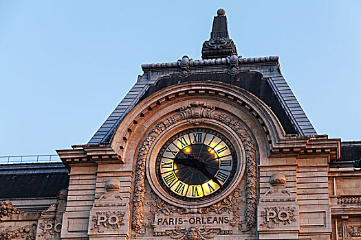 晚间,光亮,著名,古老,钟表,墙壁,奥塞博物馆,巴黎
