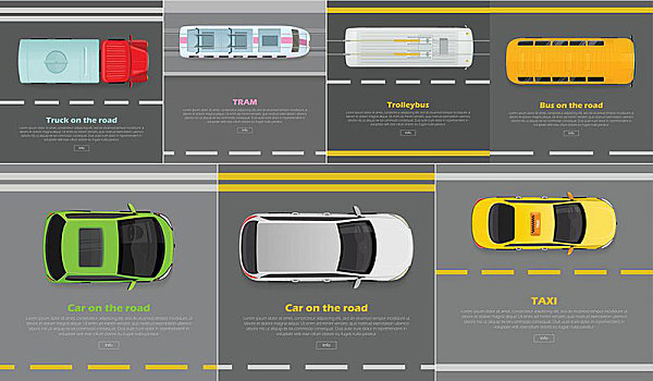 卡车,途中,有轨电车,巴士,电车,出租车,汽车,运输,网络,旗帜,轮式,机动车,风格,矢量