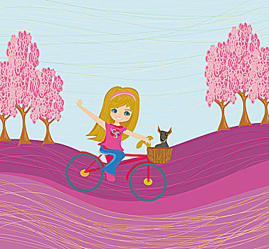 可爱,高兴,女孩,骑自行车