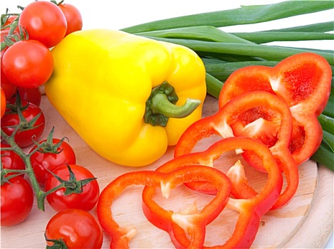 新鲜,蔬菜,洋葱,红辣椒,西红柿,白色背景,背景