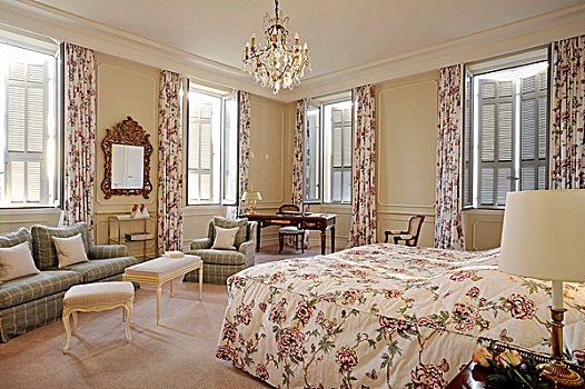 浪漫,一对,房间,优雅,风格,玫瑰,图案,老式,摆饰,传统,酒店