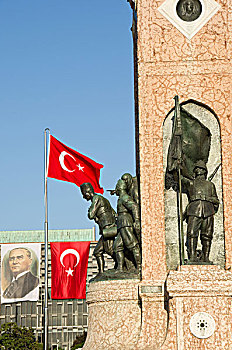 纪念建筑,共和国,土耳其,旗帜,伊斯坦布尔