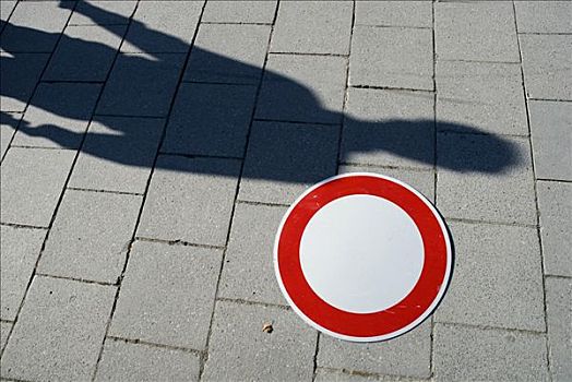 影子,交通标志,禁止进入,人行道,小路,慕尼黑,巴伐利亚,德国