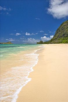 夏威夷,瓦胡岛,兔子,岛屿,背景,上方,黄金,沙滩