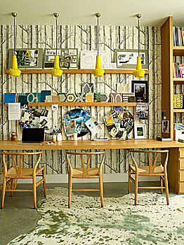 长,桌子,经典,木椅,学习,壁纸,图案,树干