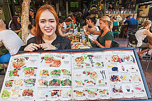 泰国,曼谷,道路,泰国食品,餐馆,菜单