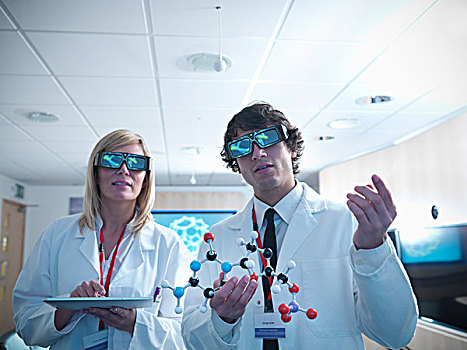 科学家,戴着,3d眼镜,实验室