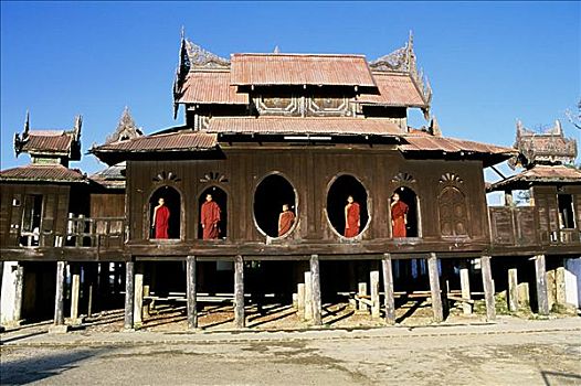 木头,寺院,缅甸