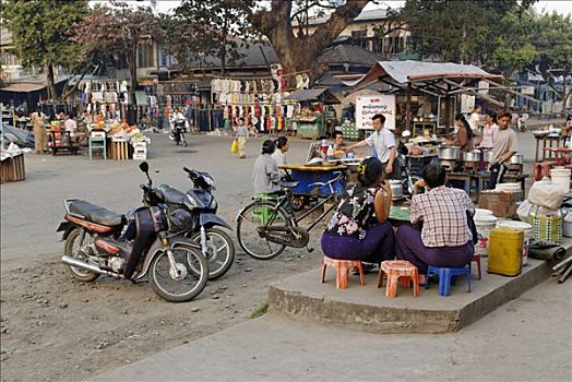 小吃店,市场,克钦邦,缅甸,亚洲