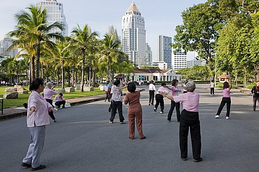 曼谷,泰国,人,练习,公园
