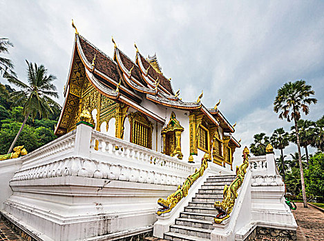 老挝,琅勃拉邦,省,庙宇,地面,山楂,康巴,皇宫,复杂,传统风格,建筑