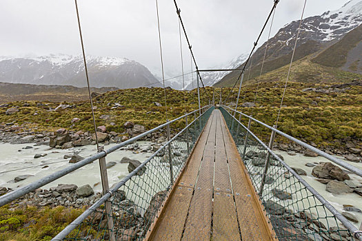 吊桥,山,烹饪,国家公园,新西兰