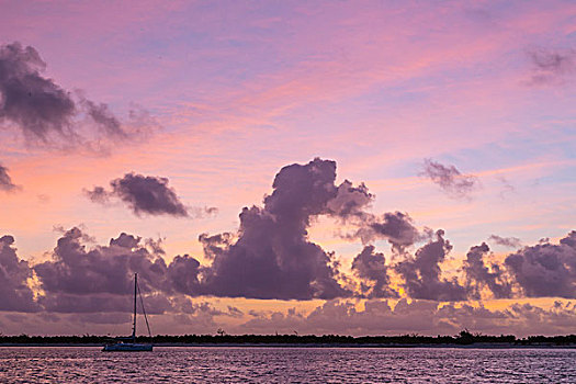 巴哈马,岛屿,帆船,锚定,日落,画廊