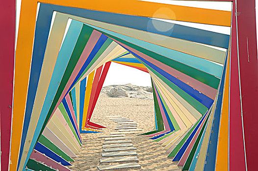 雕塑,沙滩,色彩,彩虹,通道,梦幻,七彩