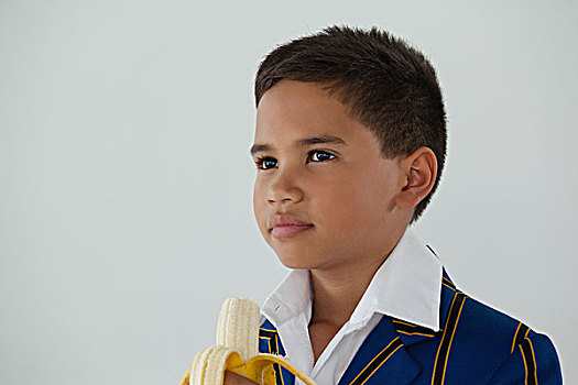 男生,拿着,香蕉,白色背景,思想