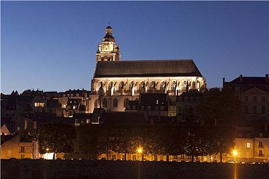 教堂,布卢瓦,夜晚,卢瓦尔河,中心,法国