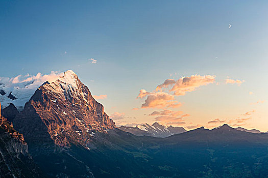 艾格尔峰,顶峰,日落,伯尔尼阿尔卑斯山,瑞士