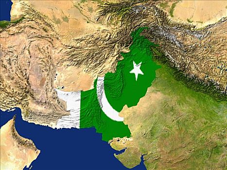 卫星图,巴基斯坦,旗帜,遮盖