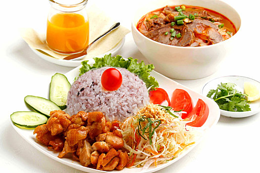 越南,午餐,米饭,油炸,肉,沙拉