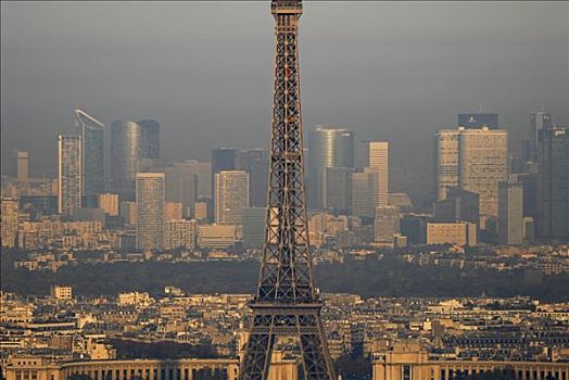 埃菲尔铁塔,正面,天际线,拉德芳斯,巴黎,法国,欧洲