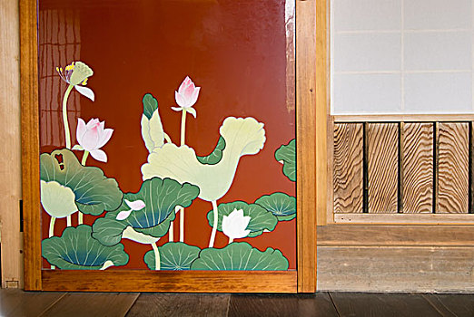 花卉图案,涂绘,门,高野山,和歌山,日本