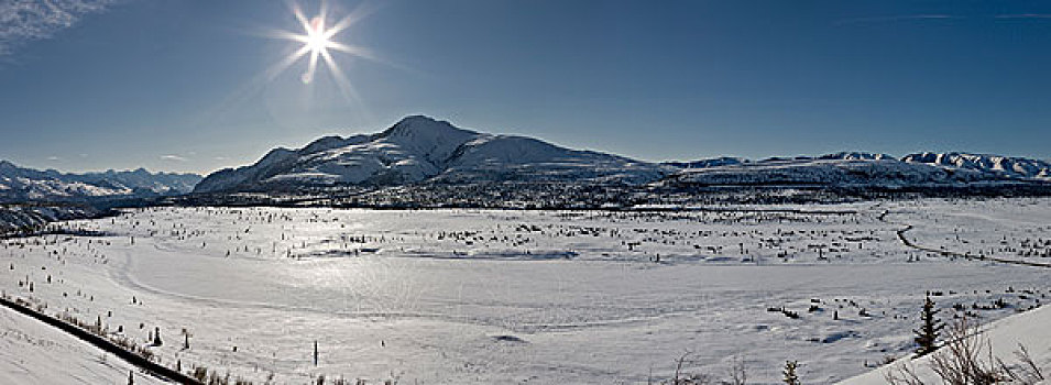雪盖,旋钮,山,湖,绵羊,区域,阿拉斯加,冬天