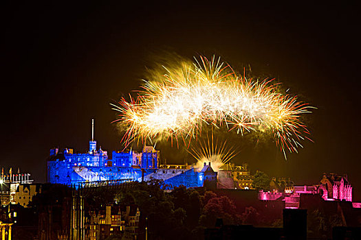 烟花,上方,爱丁堡城堡,爱丁堡,洛锡安,苏格兰