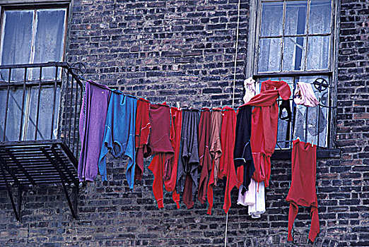 洗衣服,悬挂,户外,城市,窗户