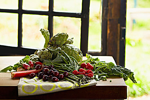 静物,春季蔬菜,水果,正面,窗户