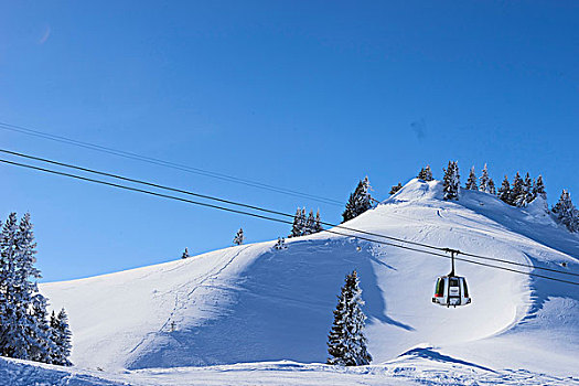 缆车,雪中,遮盖,山景,瑞士